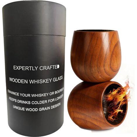 Verres à bourbon en bois brûlé, verres à whisky, cadeaux pour hommes amateurs de bourbon - Verres Old Fashioned en bois (1/5)