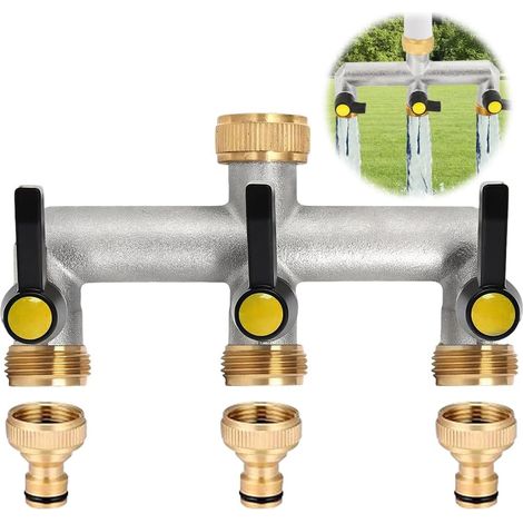 Distributeur d'eau 3 Voies en Laiton,Robinet Triple Sortie 3/4",Robinet Distributeur 3 Voies,pour Régler et Arrêter Le Débit d'eau,Raccord Tuyau D'arrosage,Distributeu Eau,Jardin (1/5)