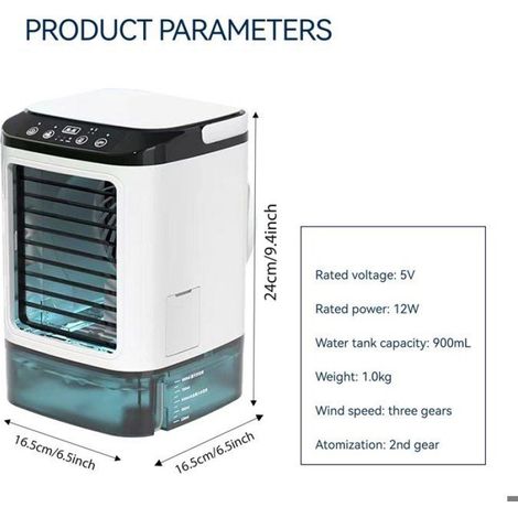 Rafraîchisseur D'air - Double Pulvérisation - 3 Vitesses - Veilleuse 7 Couleurs - Réservoir 900 Ml - 12 W - Portable (1/5)