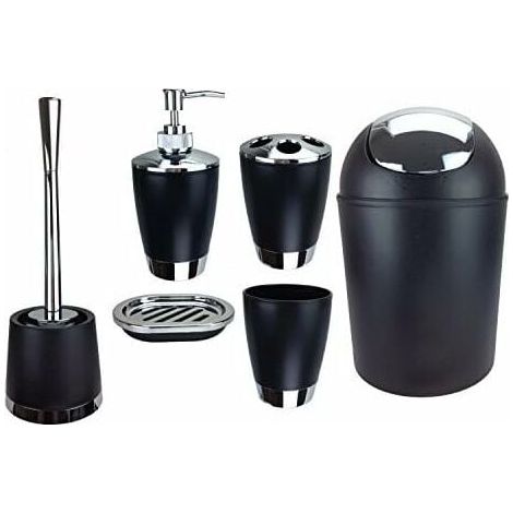Jeu de 6 accessoires de salle de bain Dont distributeur de savon, brosse de WC et porte-brosse Noir (1/5)