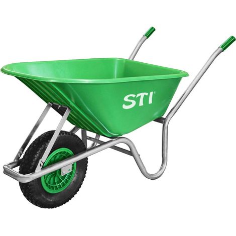 STI Carriola Verde 110lt portata 160kg Acciaio e Vasca in Polipropilene alta resistenza giardino cantiere muratura