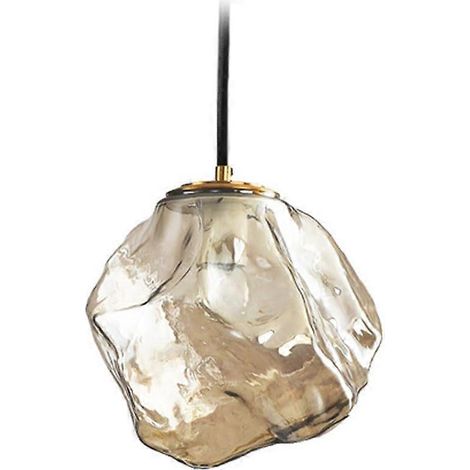 Suspension moderne en verre cube ambré de 15 cm, style Art déco, idéale pour salon, chambre ou restaurant. (1/5)