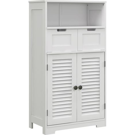 Meuble salle de bain 2 portes étagère réglable 2 tiroirs niche 61x30,5x109,5 cm meuble rangement salle de bain gain de place organisation moderne blanc