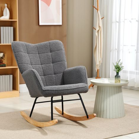 Silla mecedora de poliéster gris oscuro con base de haya y estructura de acero, 71 x 98 x 101 cm (1/5)