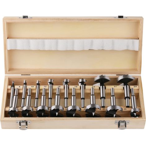 Lot de 16 pointes à façonner en acier à haute teneur en carbone 6-54 mm Outils de travail du bois Scie cloche, Charnière, foret à tige ronde (1/5)
