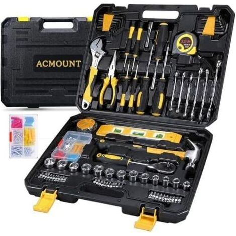 Caisse A Outil, 145 Pièces a Outil Complete, Kits D’Outils Valise Outils Portable avec Tournevis CléS à Cliquet Pour La RéParation Et L'Entretien Domicile Garage Jaune - (1/5)