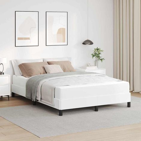 Cadre de lit avec matelas,Structure de lit,Lit Adulte Blanc pur 140 x 190 cm tissu (1/5)
