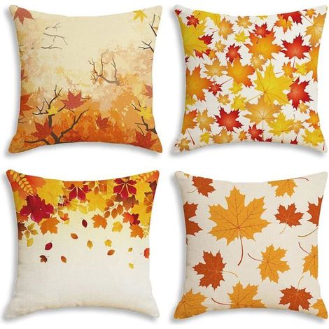 Dekorative Kissenbezüge mit Ahornblatt-Motiv, 4er-Set, 45 x 45 cm, Herbstmotiv