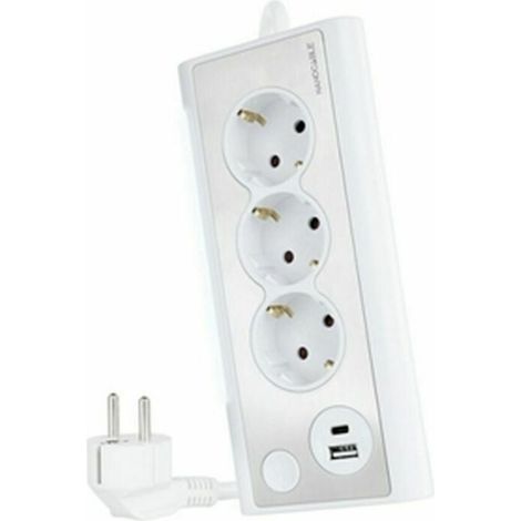 Nanocable Ciabatta da tavolo con 3 prese con messa a terra e 2 USB con luce, White (1/2)