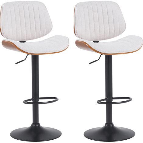 Set di 2 sgabelli da bar in stile retrò-moderno con seduta in tessuto color crema struttura in legno di noce e metallo nero 100006618