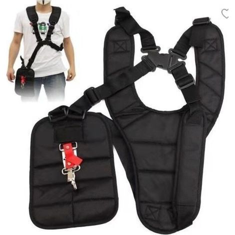 Double shoulder straps, padded safety button for lawnmowers and trimmers, padded shoulder safety button, black (1/5)