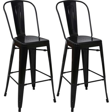 Set 2x sgabelli con schienale bistrot design industriale HHG-812 metallo verniciato nero