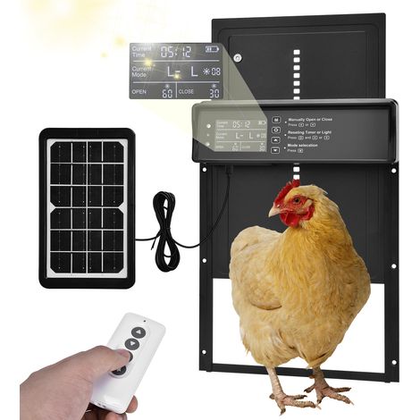 Porte Poulailler Automatique Anti-Pincement sans Fil Solaire à énergie Électrique Ouvre-Porte Trappe en Aluminium avec Minuteur LCD Étanche Capteur Luminosité Batterie 2000mAh (1/5)