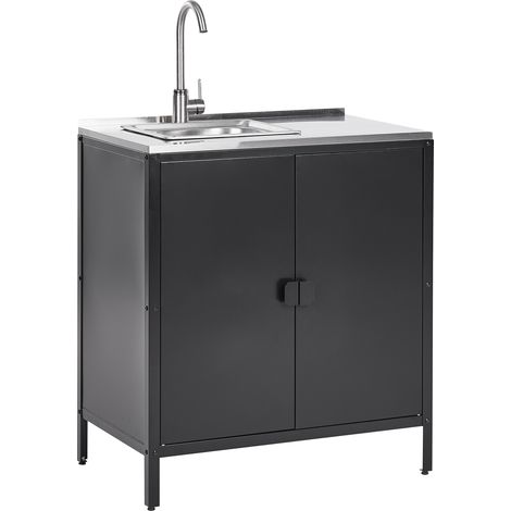 Cocina exterior de metal negro 90 cm armario acero inoxidable 2 puertas fregadero Vilama (1/5)