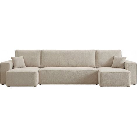ROMEO - Canapé panoramique tissu bouclette Beige (1/5)