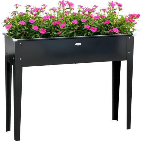 Quadratisches Hochbeet mit Abflussloch, verzinkter Stahl, 100 x 30 x 80 cm, schwarz