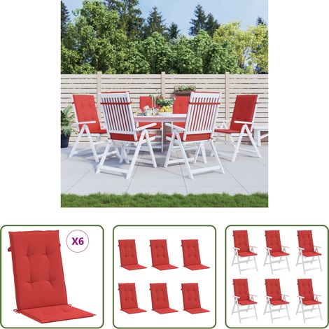 Hochlehnerkissen - Gartenstuhlauflagen für Hochlehner 6 Stk. Rot 120x50x3 cm Stoff