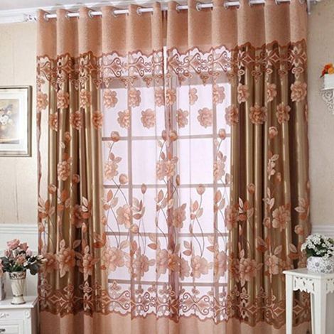 Rideau Court Style Asie du Sud-Est - Imprimé Tulipe Vert - Tissu Respirant - 100x200cm (1/5)