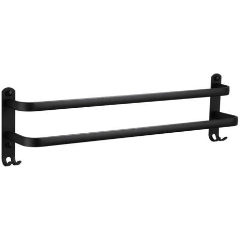 Porte peignoir et porte serviette pour sèche-serviette Porte Serviette Mural Porte Serviette Salle De Bain À Double Barres 40 Cm Support Serviette En Acier Inoxydable, Noir Mat