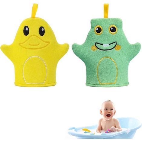 Mignon bébé Gants de Lavage de Bain, Gants de Bain pour Bébé, 2 Pièces Gants de Toilette Gant de Douche Enfant pour. (1/2)