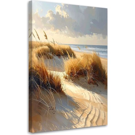 Quadro su tela, Spiaggia con dune in riva al mare Paesaggio al tramonto, 20x30 (1/5)