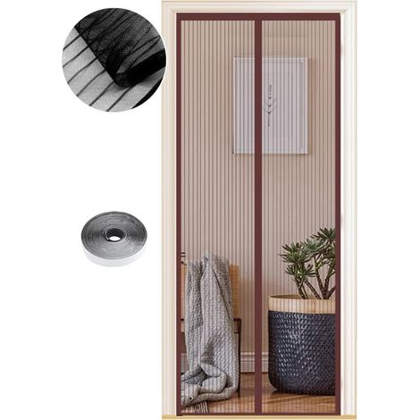Magnetisches Moskitonetz für Türen, verschiedene Größen, 80 x 220 cm, starke Magnete, automatischer Schließmechanismus, Türvorhang für Flure und Terrassen, kein Bohren erforderlich, braune Streifen