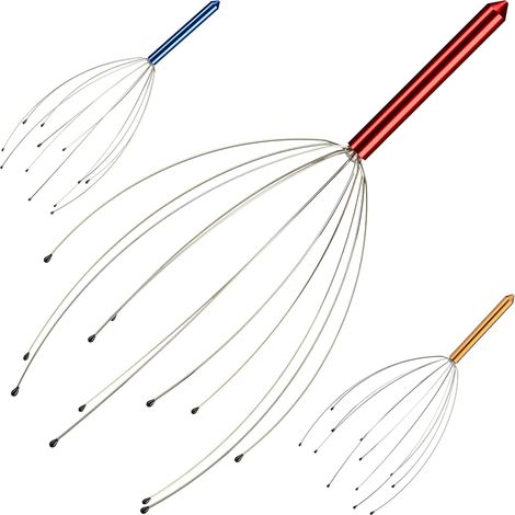 rouge Masseur de tête 12 branches appareil massage cuir chevelu frissons araignée métal, aluminium, inox, 9 x 9 x 25,5 cm (1/5)