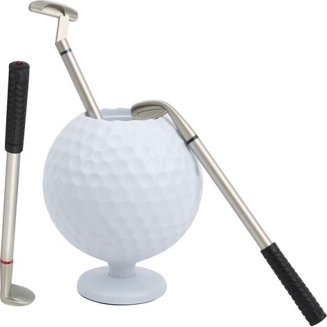 Mini porte-stylo de bureau en forme de balle de golf avec 3 stylos en forme de queue de golf, coffret souvenir en plastique pour golfeur.