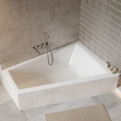 ECOLAM Badewanne Sfera Maxi 180 x 130 cm RECHTS Eckbadewanne Duowanne Doppelbadewanne große Wanne für zwei Personen Acrylwanne Ablaufgarnitur Füße Silikon (1/5)