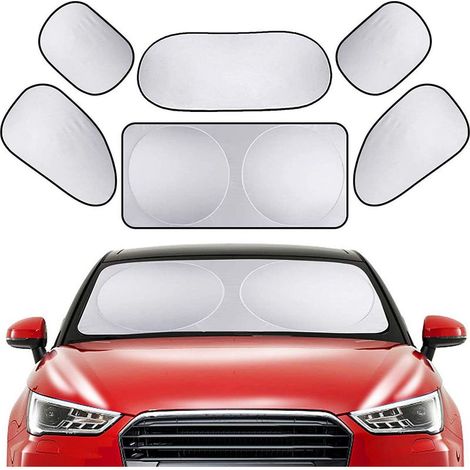 Pare-soleil pour vitres de voiture, lot de 6 pare-soleil pour vitres latérales avant et arrière, avec pochette de rangement pour voiture, SUV, fourgonnette, camion, protection solaire complète (1/4)