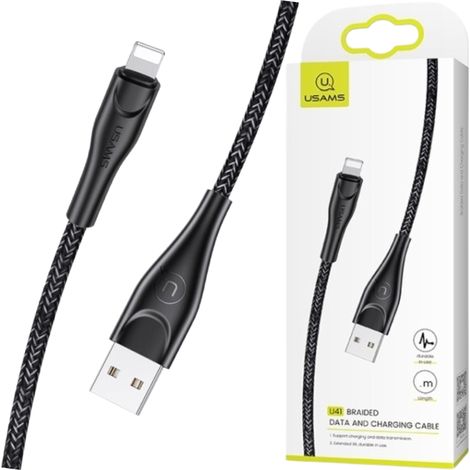 Cable trenzado Usams U41 Lightning 3m2A negro/negro SJ397USB01 (US-SJ397) Carga rápida (1/5)
