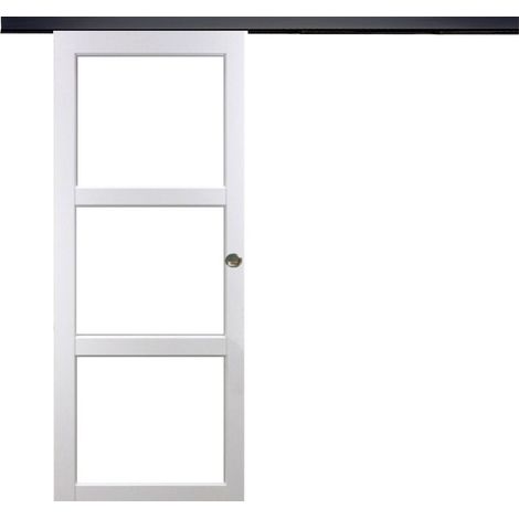 Porta Scorrevole Kenya Vetro Bianco Trasparente H204 x L73 + Binario in alluminio Nero e 2 gusci