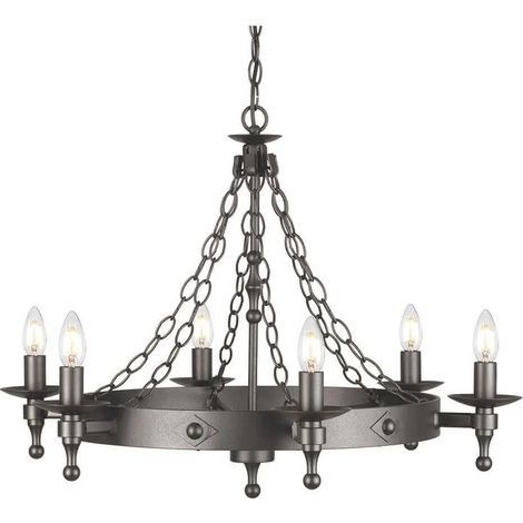 [NEUWERTIG] B-Ware Elstead Kronleuchter Deckenleuchte Luster Warwick Graphit Schwarz 6 Fach E14 Led