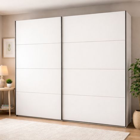 Großer Salemi Kleiderschrank, Schlafzimmer-Schrank, 2 Regale, Kleiderstange, 2 Türen, 245x217,5h cm Cremeweiß (1/5)