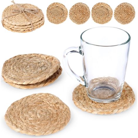 4 posavasos pequeños para tazas, vasos y copas, de yute natural. (1/5)