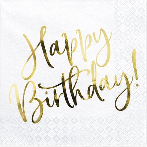 Tovaglioli "Buon Compleanno" 33x33 cm, bianco/oro, 20 pezzi (1/5)