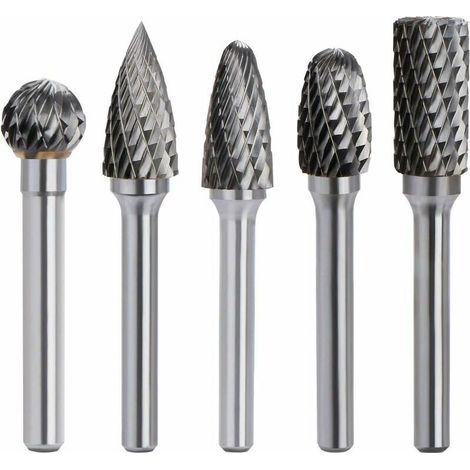 royaluxe -Kit de 5 pièces Fraises Rotatives en Carbure de Tungstène Double Coupe Tige 6mm Tête 10mm Outil Dremel Perceuse Ponceuse Electrique (1/5)