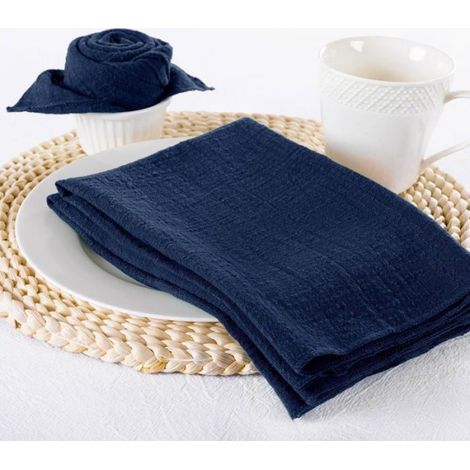 Lot de 10 serviettes de table lin bohème, Bleu marine 41×41cm Cuneary