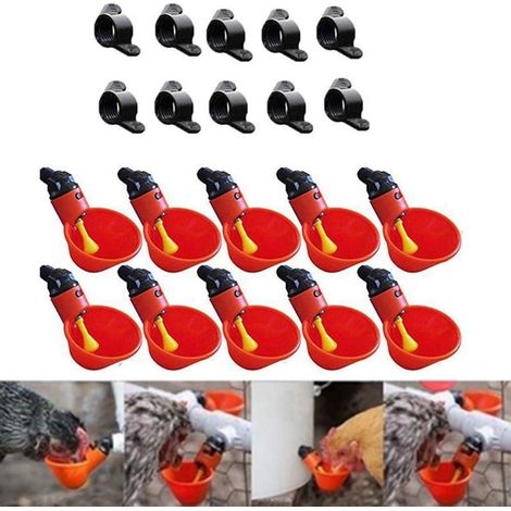 Lot de 10 abreuvoirs automatiques pour poulets, tétons d'arrosage en plastique rouge avec vis, abreuvoirs pour oiseaux à remplissage automatique pour seau ou récipient, accessoires de jardin de ferme