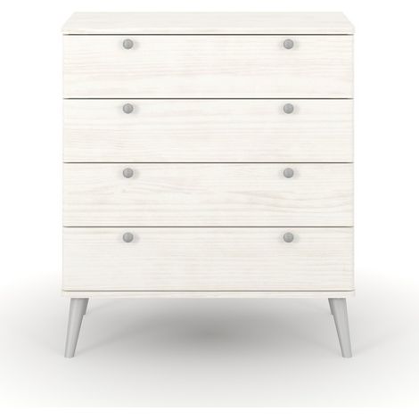 Augusta Curve 4 Drawer Chest - Pine/Plastic - L39.5 x W76.5 x H90.3 cm - White/Silver - Flat Packed