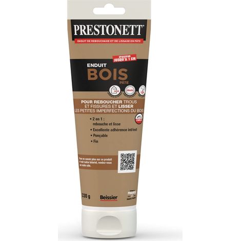Prestonett – Enduit de rebouchage et lissage bois 330g – Prêt à l'emploi pour intérieur/extérieur – Application jusqu'à 1cm d'épaisseur – Finition mate blanche