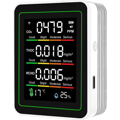 Monitor della qualità dell'aria interna con WiFi, tester intelligente portatile 5 in 1 dotato di sensore a infrarossi NDIR per misurare CO2, TVOC, temperatura (1/5)