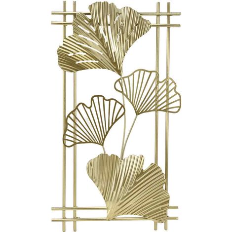 1 Décoration Murale Métal Feuille Dorée Sculpture Art 45x25cm Salon Bureau Hôtel (1/5)