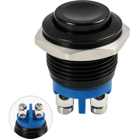 Bouton Poussoir 12V Momentané 16 mm Métal Noir à Vis pour Voiture Moto (1/5)