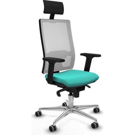 Horna sincro malla blanca similpiel turquesa brazos 2D base aluminio cabecero fijo ruedas 65mm engomadas (1/5)