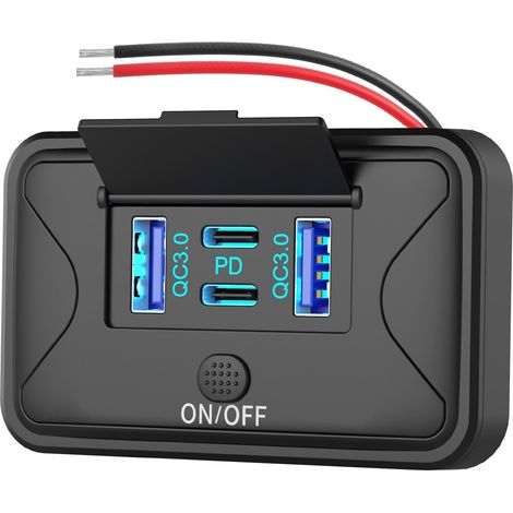 78W 4 Port Prise USB 12V Support Mural, Double 36W PD & Double 18W QC3.0 Montage en Surface léger Panneau de Prises pour chargeurs avec Interrupteur à Bouton pour Bus RV Camion Marine Voiturette Golf (1/5)