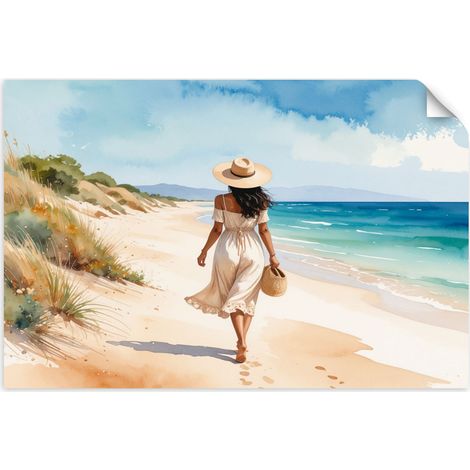 Selbstklebendes Poster – Wandsticker Frau spaziert am Strand 30x20 cm (1/3)