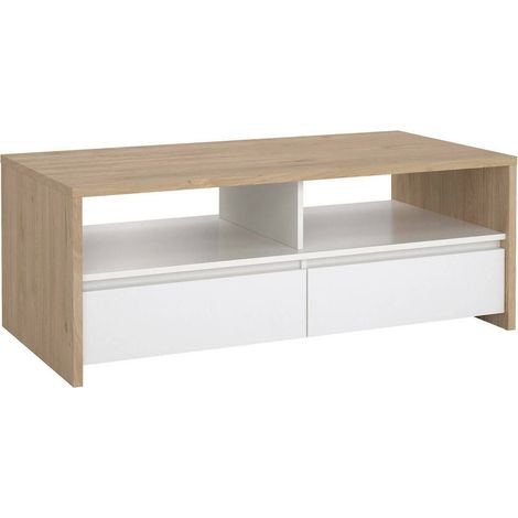 Dmora - Tavolino da salotto Octavia, Tavolo basso da caffè, Portariviste per divano, Ripiano da soggiorno, 120x60 h46 cm, Rovere e Bianco lucido (1/5)