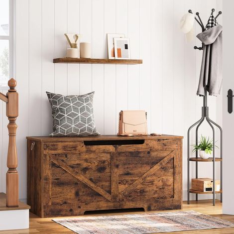 Hoobro – Coffre de rangement 100x40x50.5cm EBF771CW01 – Banc de rangement en panneau de particules – Charnières de sécurité – Vintage