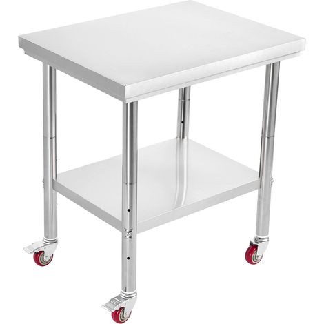 Table de travail en acier inoxydable, 60 x 76 cm, avec roulettes et étagère réglable, idéale pour cuisine pro, restaurant, hôtel, garage et extérieur. (1/5)